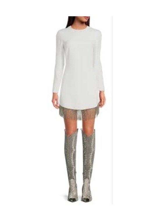 Gianni Bini Dresses & Skirts - Gianni Bini White Long-Sleeve Mini Dress with Fringe Hem
